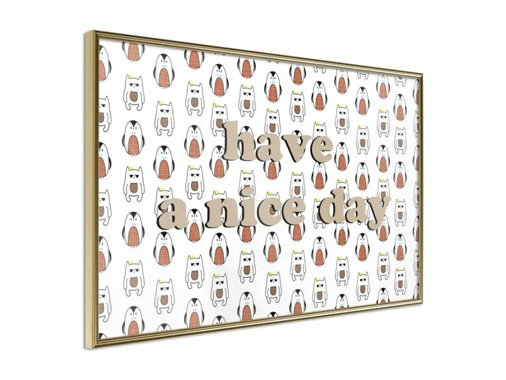 Affiche Murale Encadrée "Animals Wish a Nice Day" 90 x 60 cm Or