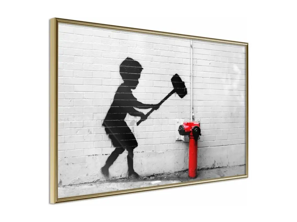 Affiche Murale Encadrée "Banksy Hammer Boy" 60 x 40 cm Or