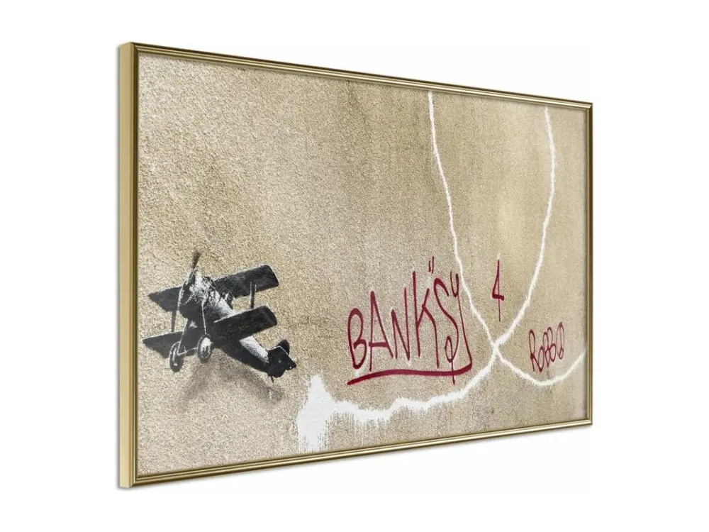 Affiche Murale Encadrée "Banksy Love Plane" 60 x 40 cm Or