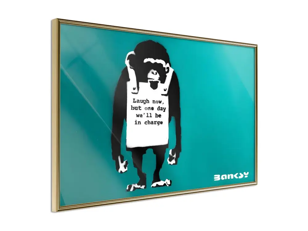 Affiche Murale Encadrée "Banksy Laugh Now" 30 x 20 cm Or