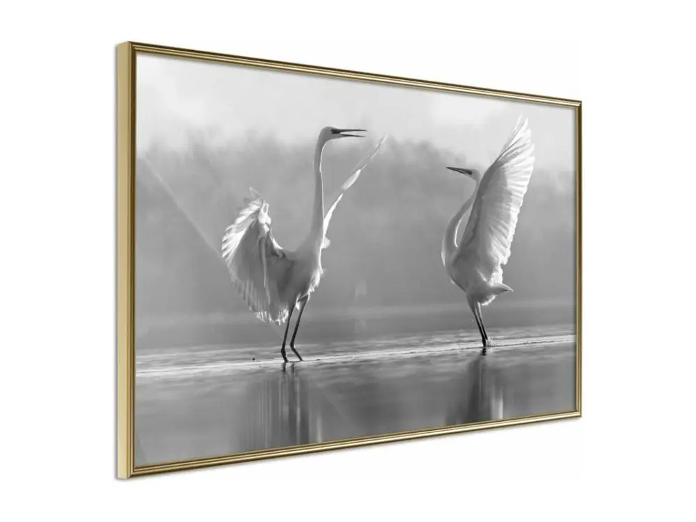 Affiche Murale Encadrée "Black and White Herons" 90 x 60 cm Or