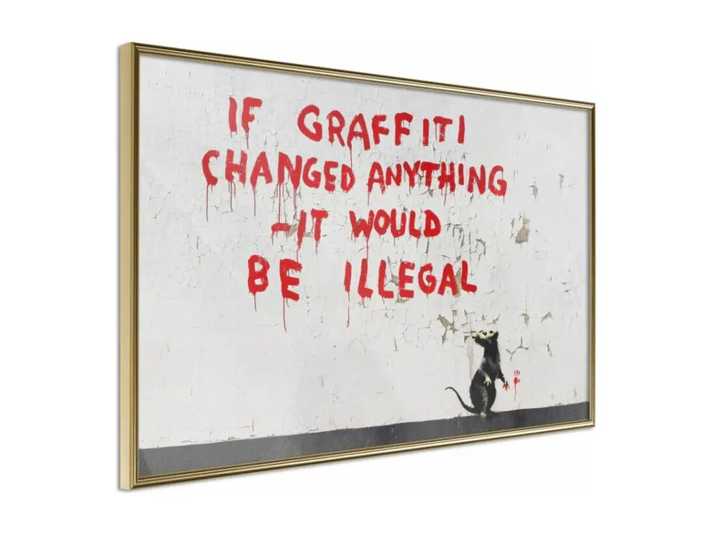 Affiche Murale Encadrée "Banksy If Graffiti Changed Anything" 45 x 30 cm Or