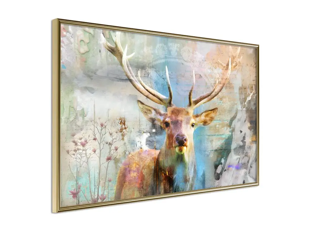 Affiche Murale Encadrée "Pastel Deer" 90 x 60 cm Or