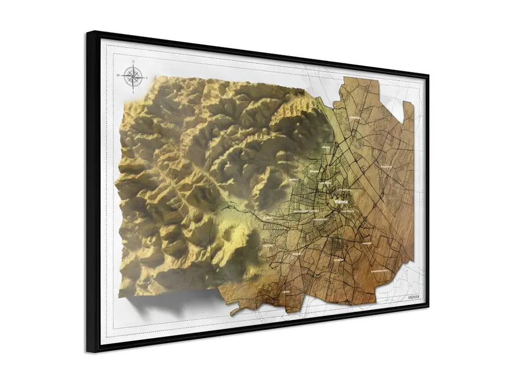 Affiche Murale Encadrée "Raised Relief Map Vienna" 60 x 40 cm Noir