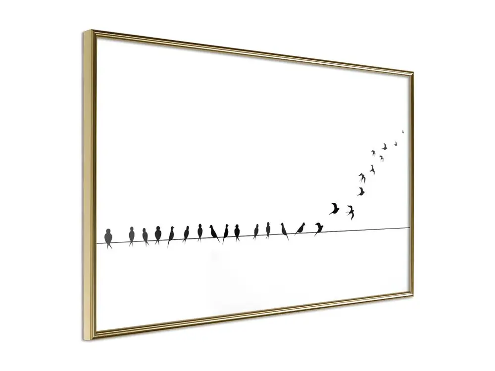 Affiche Murale Encadrée "Birds on a Wire" 30 x 20 cm Or