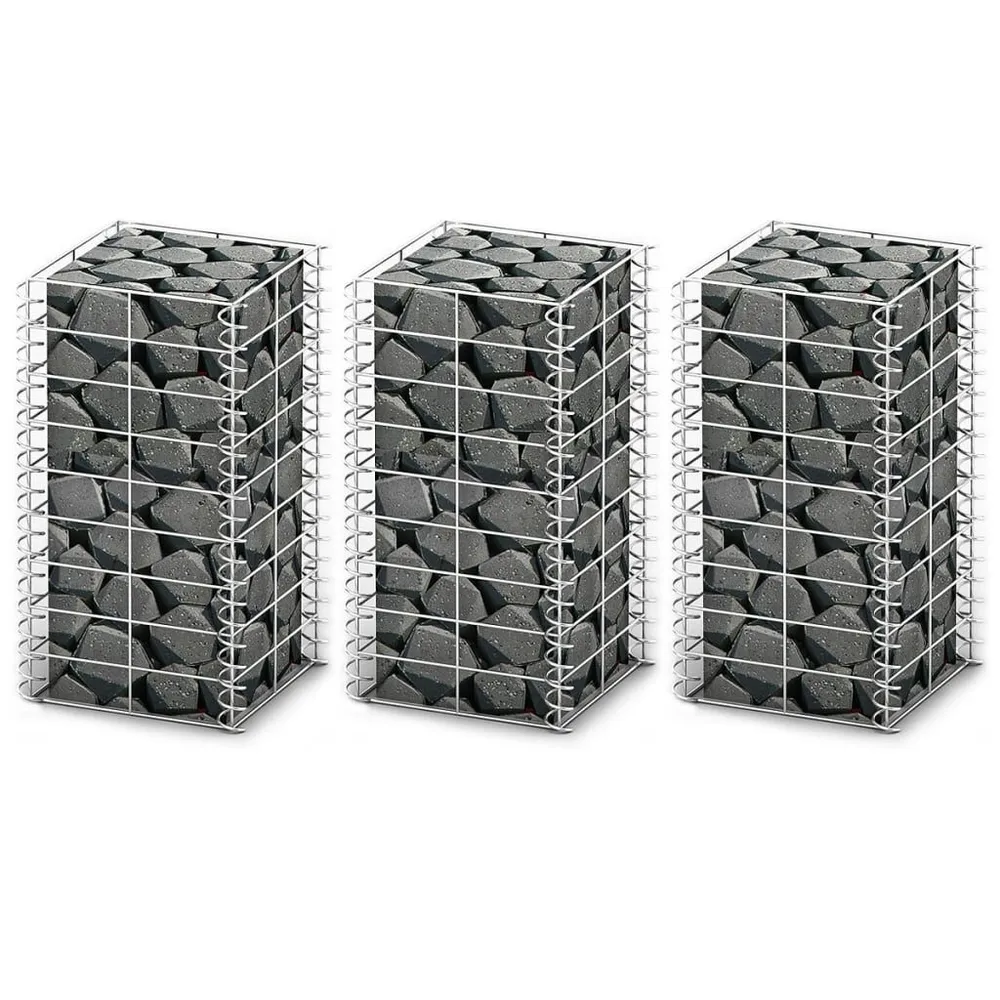 Jeu de panier de gabion 3 pcs Fil galvanisé 25x25x50 cm