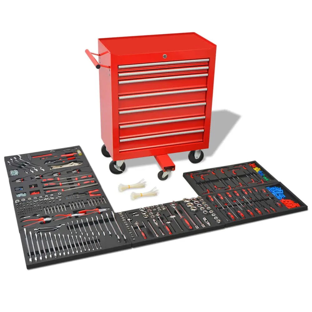 Chariot à outils pour atelier avec 1125 outils Acier Rouge