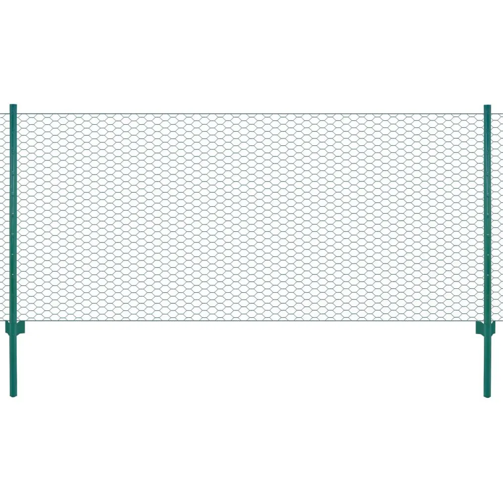 Clôture en grillage métallique avec poteaux Acier 25x0,5 m Vert