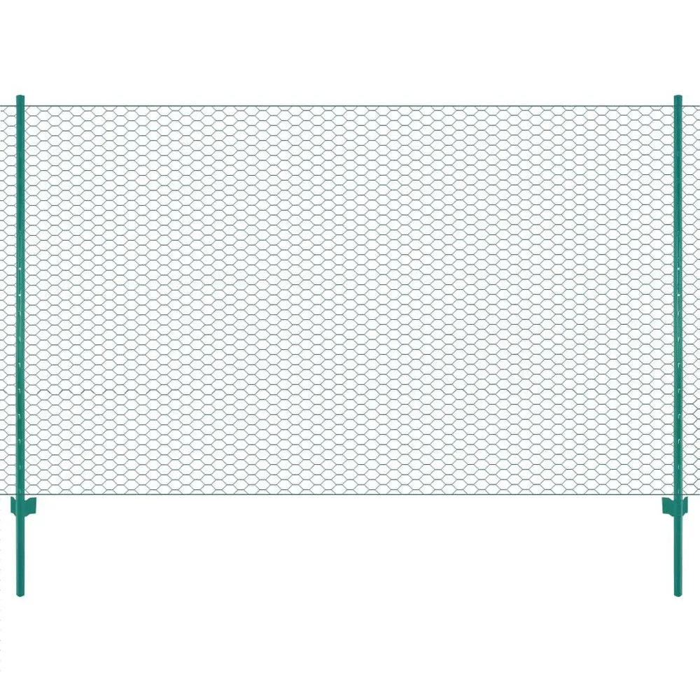 Clôture en grillage métallique avec poteaux Acier 25x1,5m Vert