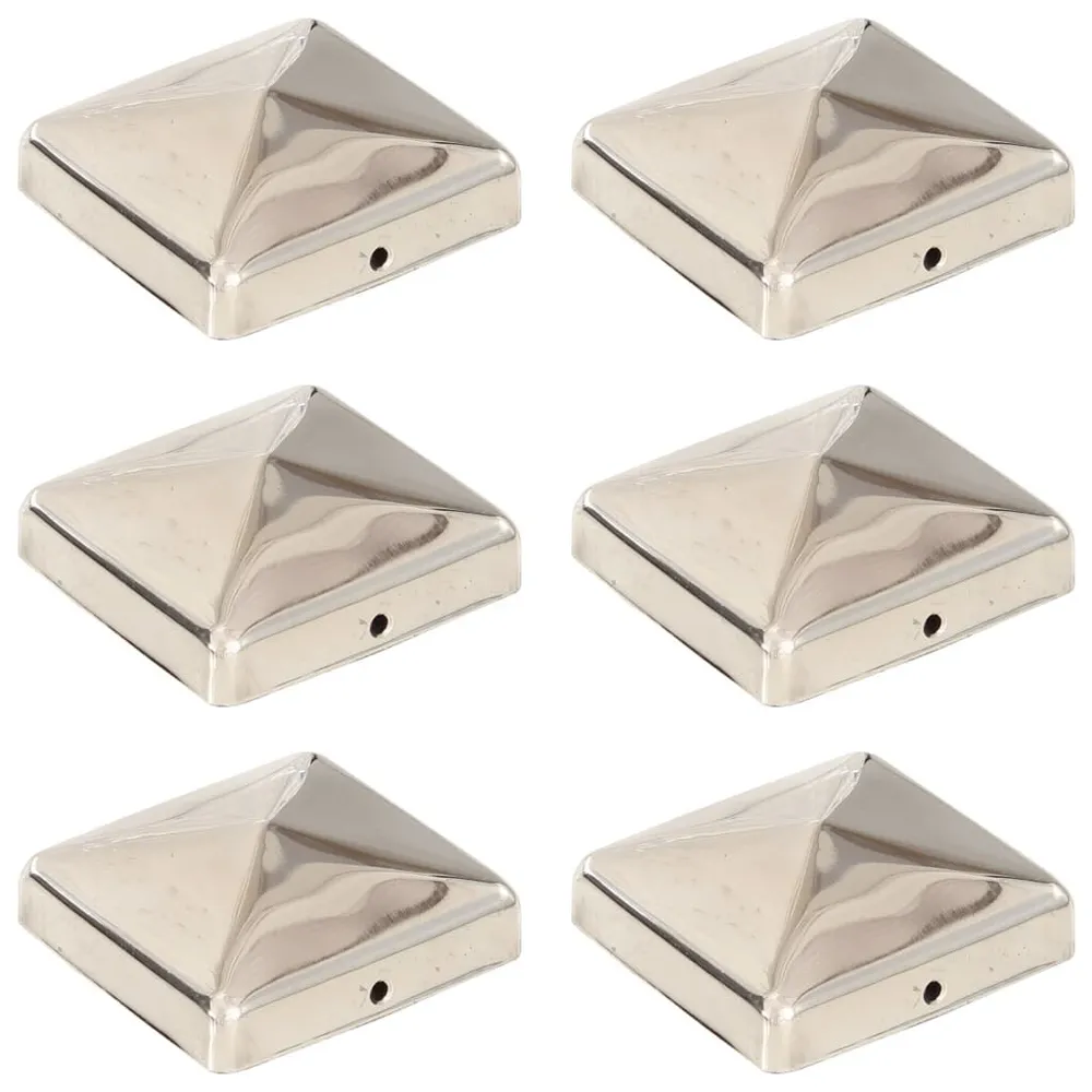 Bouchons de poteau de clôture pyramidaux 6 pcs Inox 71x71 mm