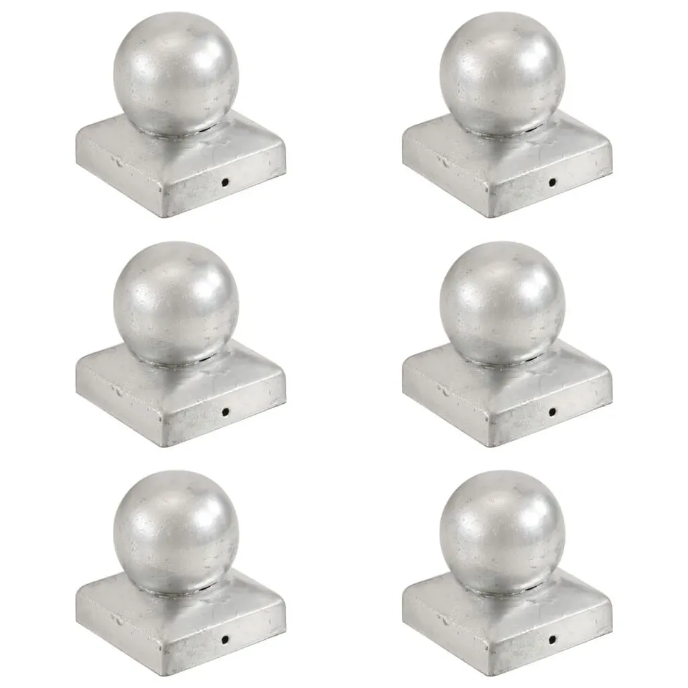 Bouchons de poteau 6 pcs Globe final Métal galvanisé 71x71 mm