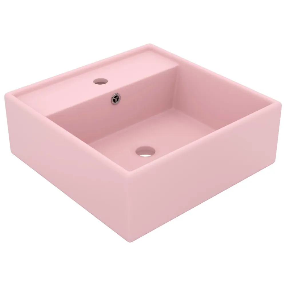 Lavabo carré de luxe à trop-plein Rose mat 41x41 cm Céramique