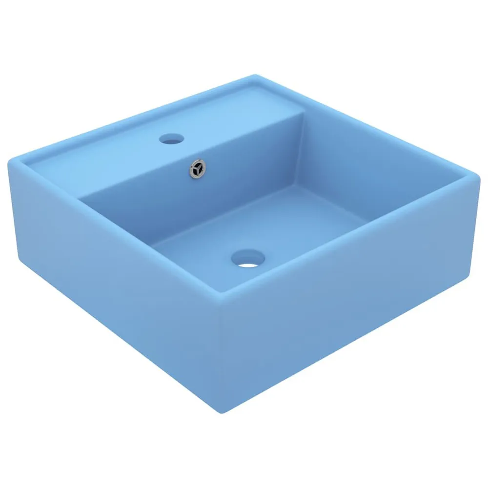 Lavabo carré à trop-plein Bleu évident mat 41x41 cm Céramique