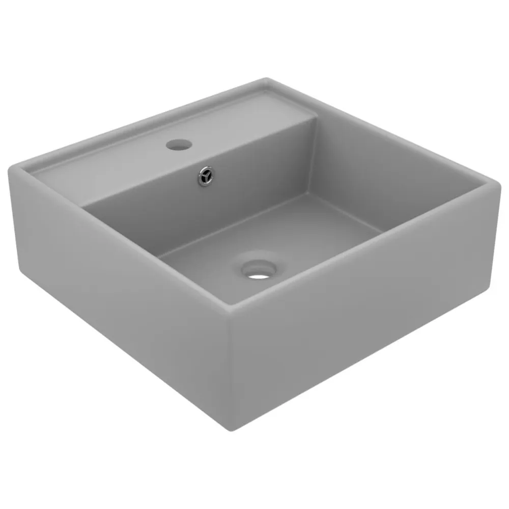 Lavabo carré à trop-plein Gris évident mat 41x41 cm Céramique