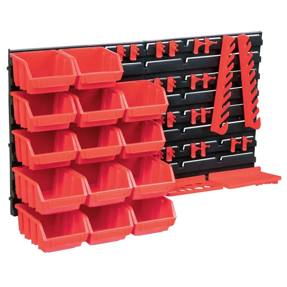 Kit de bacs de stockage et panneaux muraux 39 pcs Rouge et noir