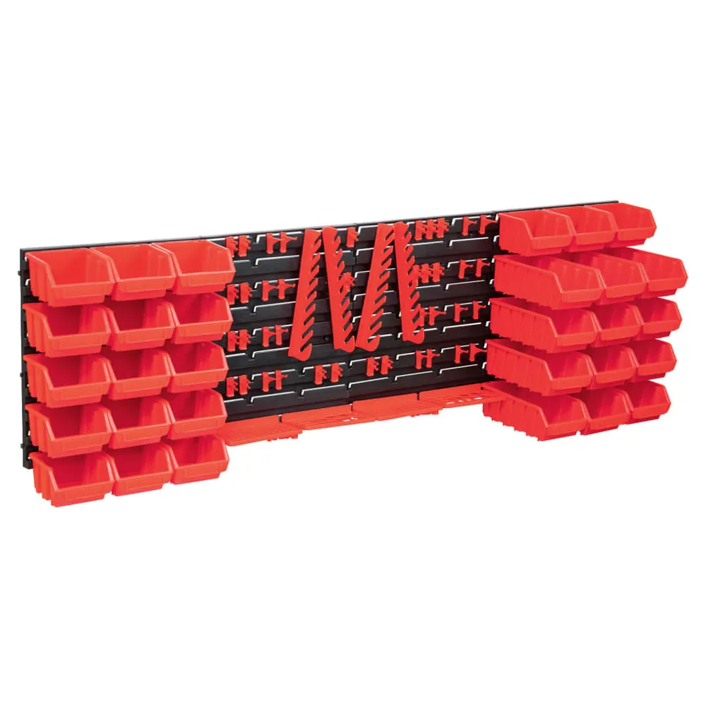 Kit de bacs de stockage et panneaux muraux 80 pcs Rouge et noir