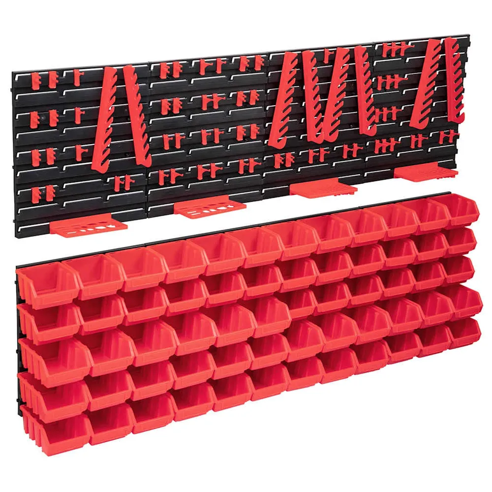 Kit de bacs de stockage et panneaux muraux 136pcs rouge et noir