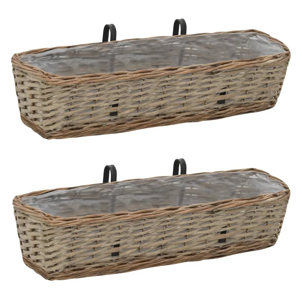 Jardinière de balcon 2 pcs Osier avec doublure en PE 60 cm