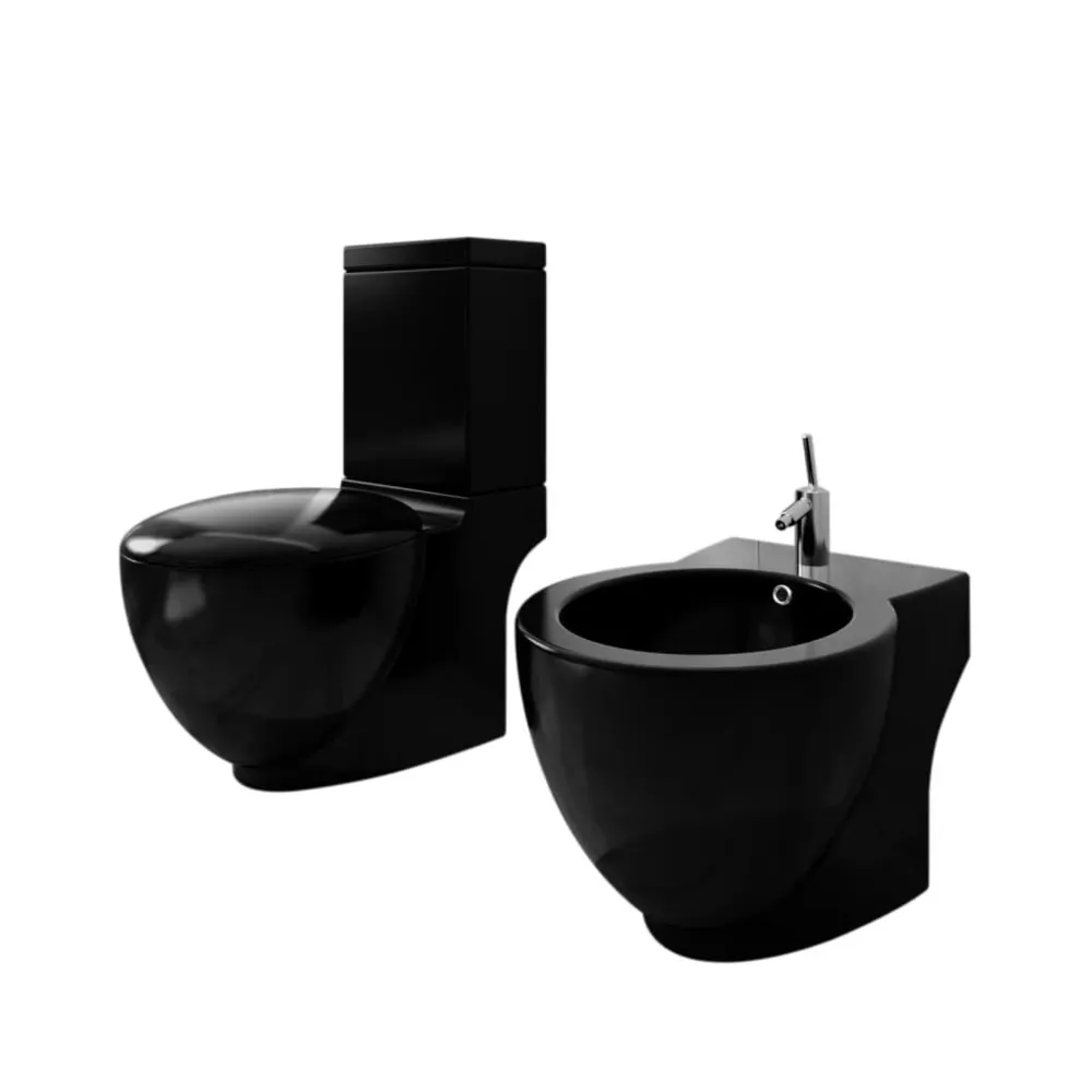 Ensemble de toilette et bidet sur pied Noir Céramique