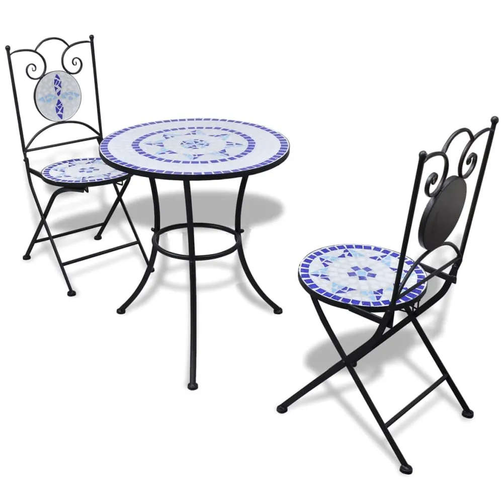 Ensemble de bistro 3 pcs Carreaux céramiques Bleu et blanc