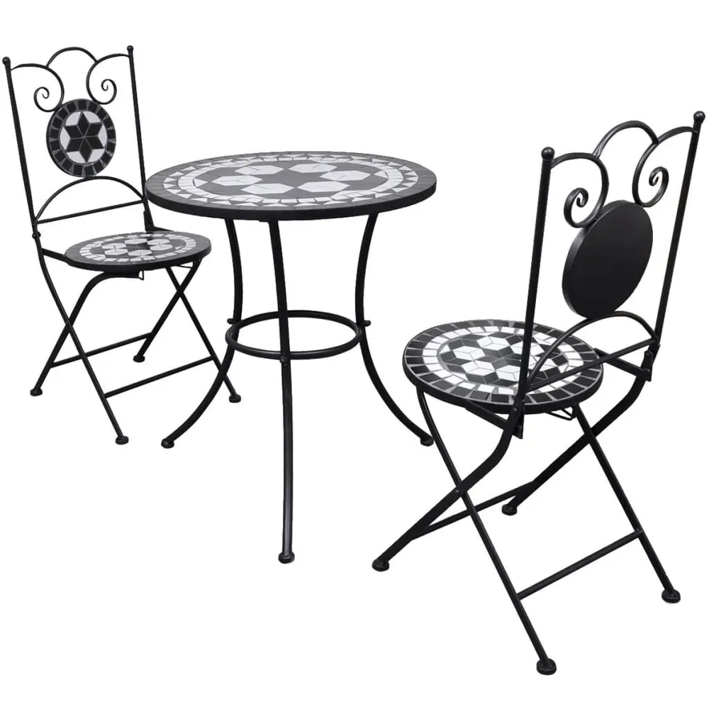 Mobilier de bistro 3 pcs Carreaux céramiques Noir et blanc