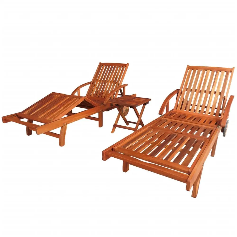 Chaises longues lot de 2 avec table Bois d'acacia solide