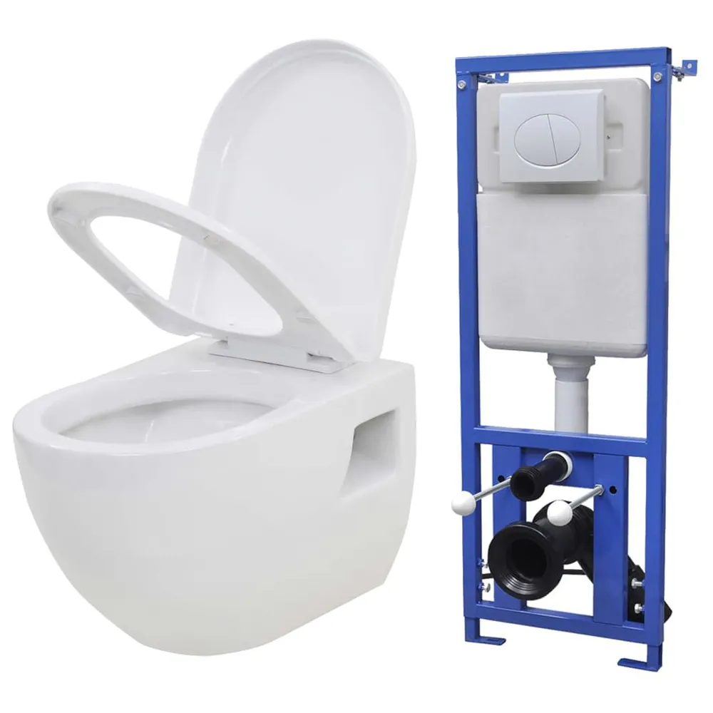 Toilette murale avec réservoir de chasse caché Céramique Blanc