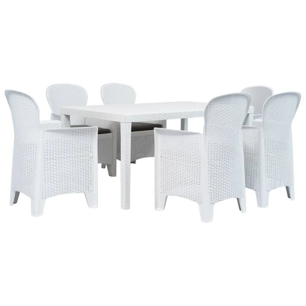 Ensemble à manger d'extérieur 7pcs Plastique Blanc Aspect rotin