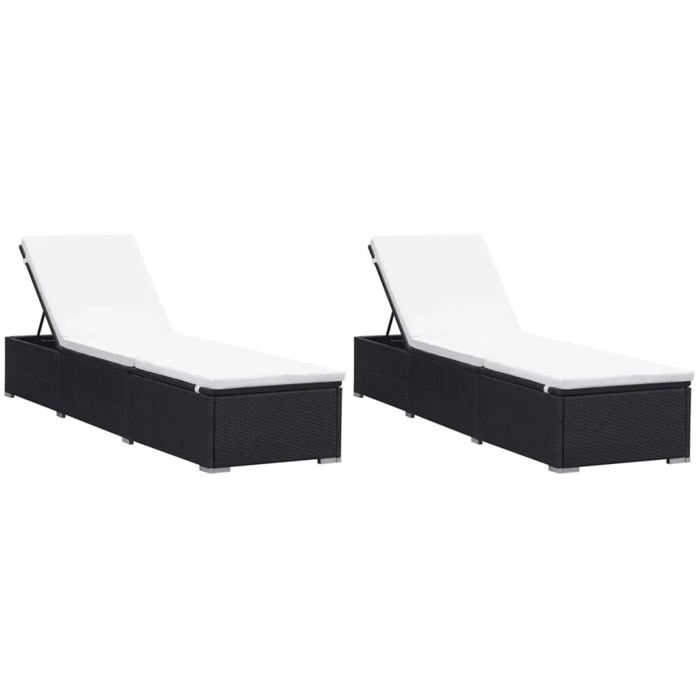 Chaises longues avec coussins lot de 2 Résine tressée Noir