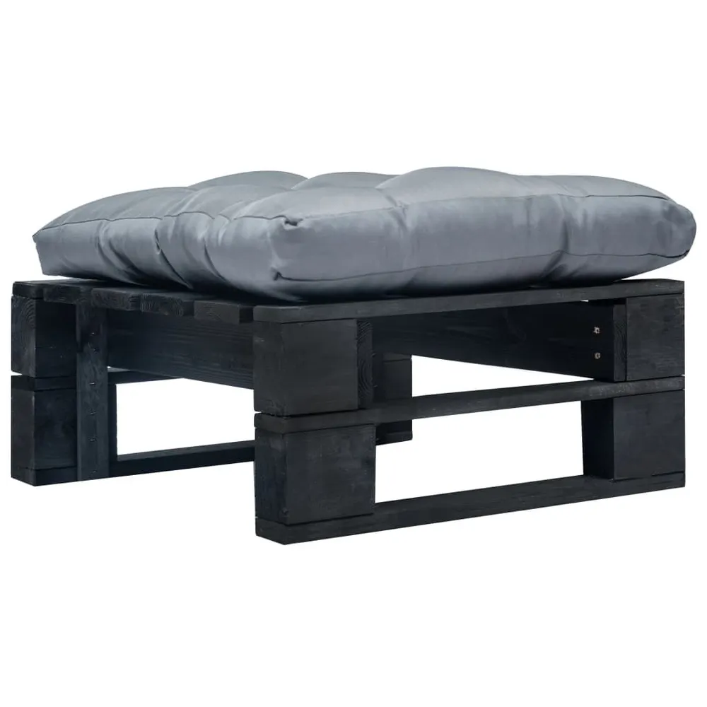 Repose-pied palette de jardin avec coussin gris noir bois