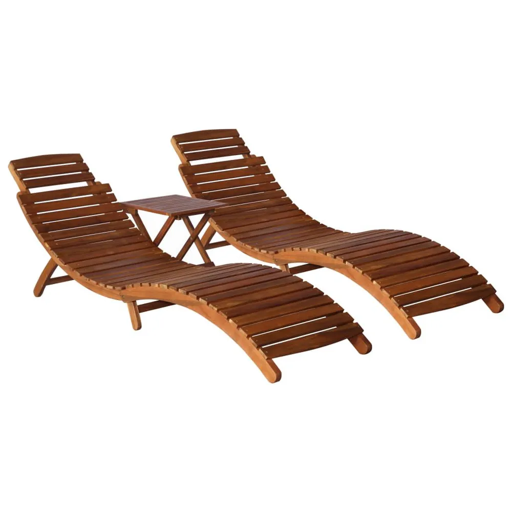 Chaise longue avec table à thé 3 pcs Bois d'acacia massif