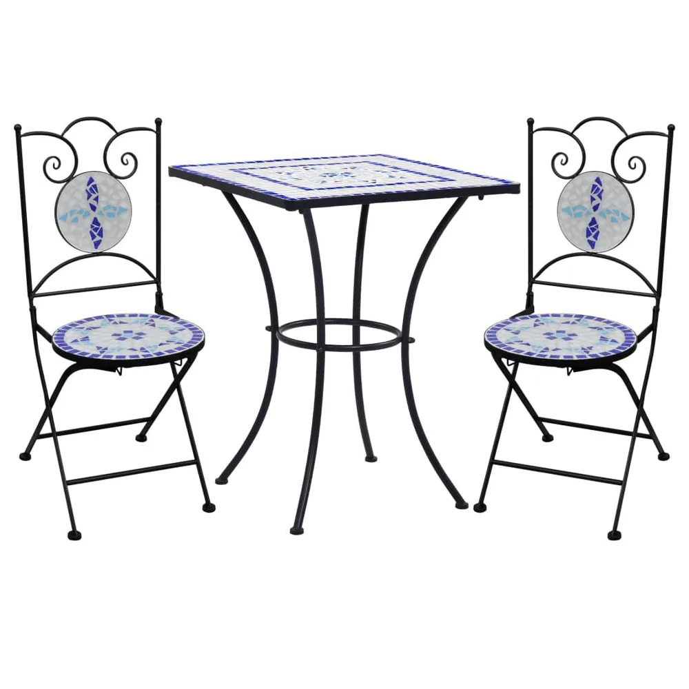 Mobilier de bistro 3 pcs mosaïque Carreau céramique Bleu Blanc