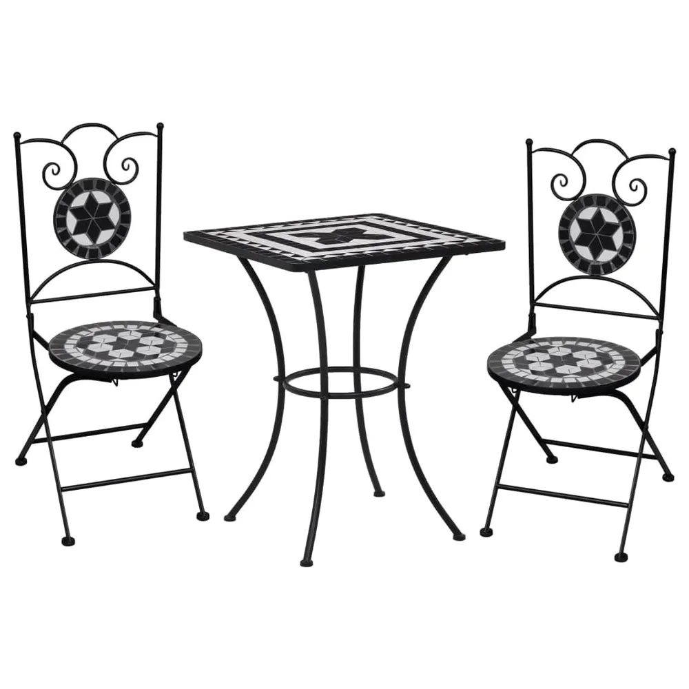 Ensemble de bistro 3 pcs mosaïque Carreau céramique noir Blanc