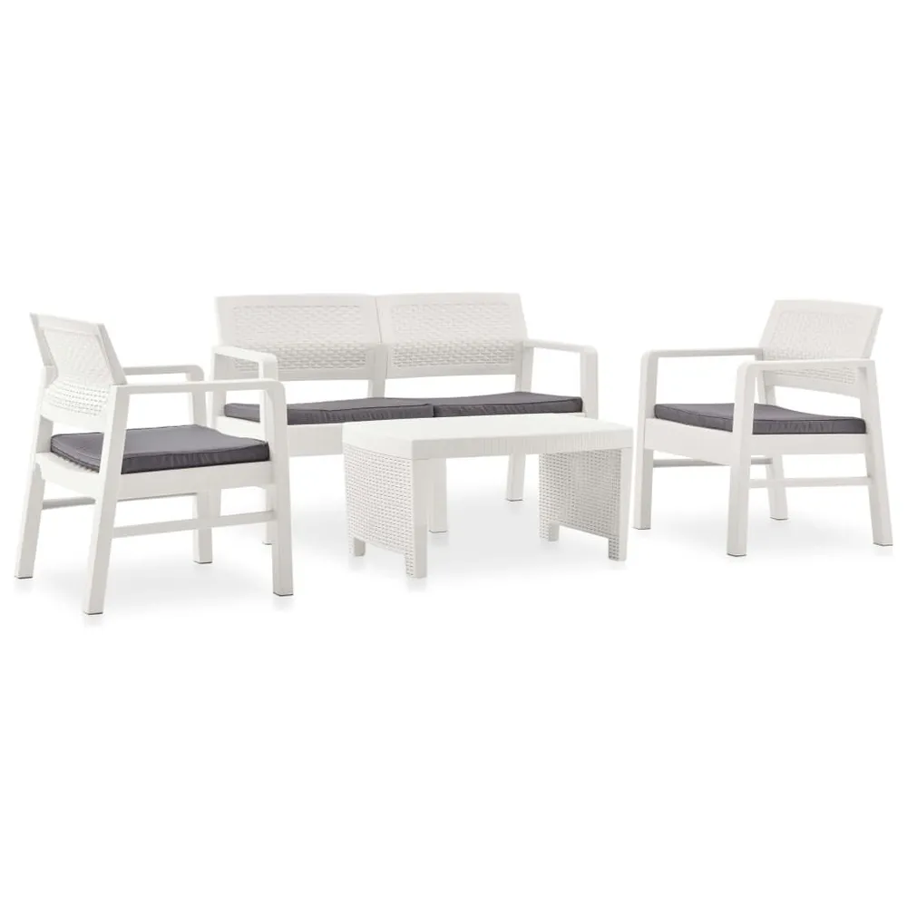 Salon de jardin 4 pcs avec coussins Plastique Blanc