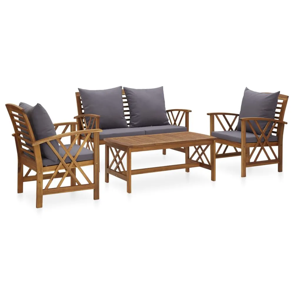 Salon de jardin 4 pcs avec coussins Bois d'acacia solide