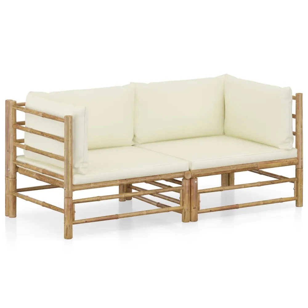 Salon de jardin 2 pcs avec coussins blanc crème bambou