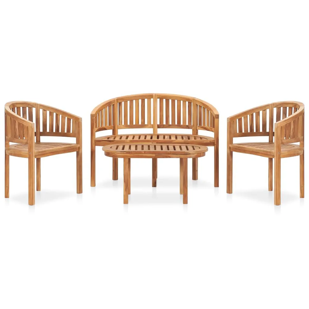 Salon de jardin 4 pcs en forme de banane Bois de teck solide