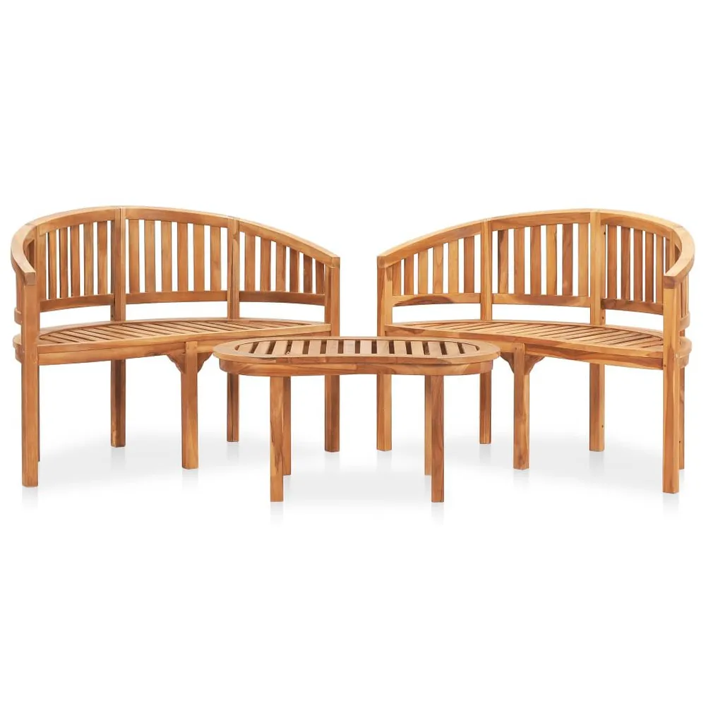 Salon de jardin 3 pcs en forme de banane Bois de teck solide