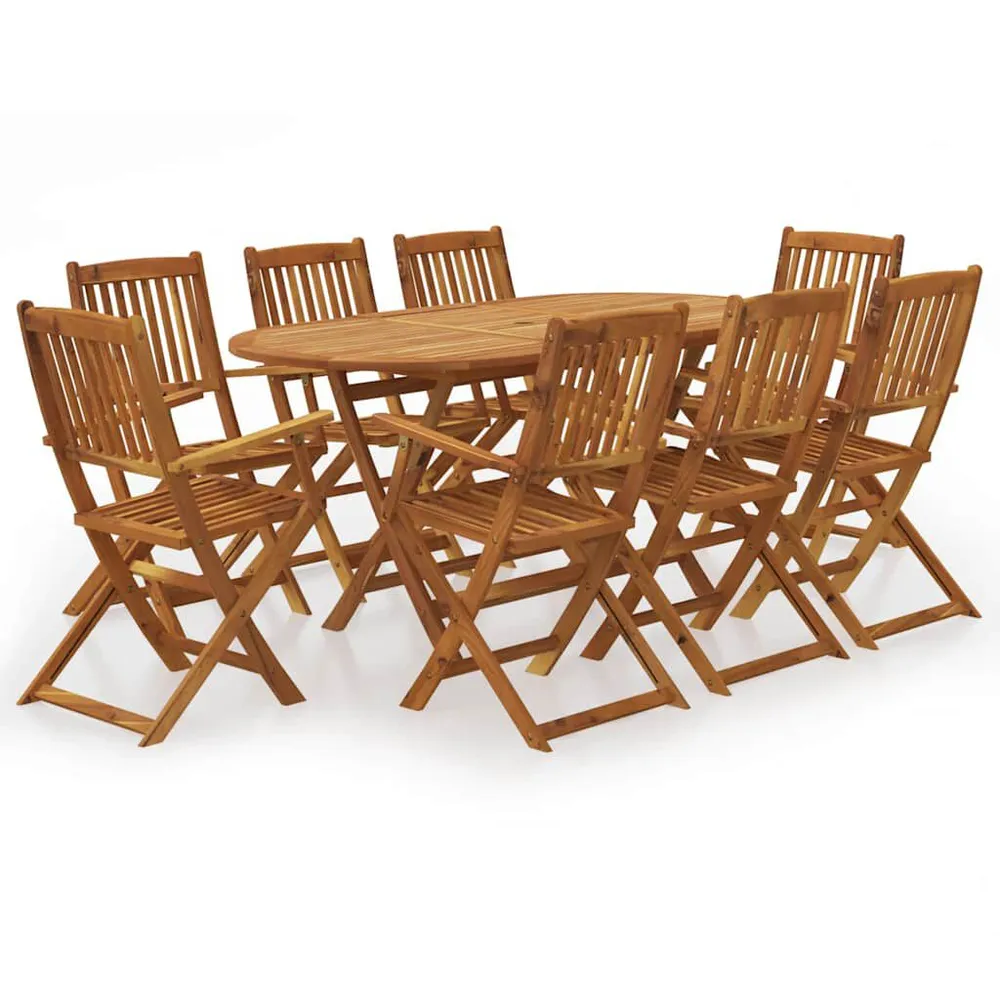 Ensemble à manger de jardin pliable 9 pcs bois d'acacia solide