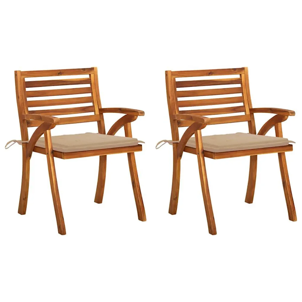 Chaises à manger de jardin avec coussins lot de 2 Acacia massif