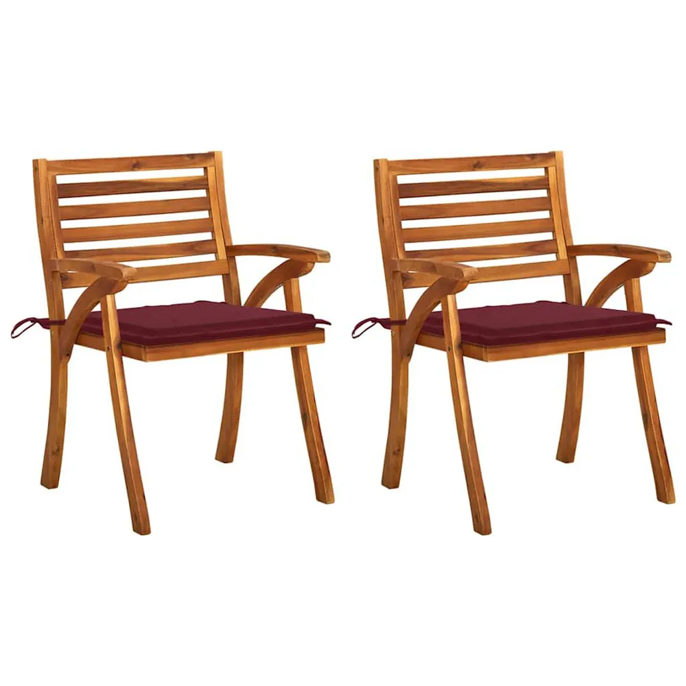 Chaises à manger de jardin avec coussins lot de 2 Acacia massif