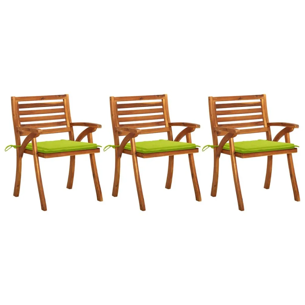 Chaises à manger de jardin avec coussins lot de 3 Acacia massif