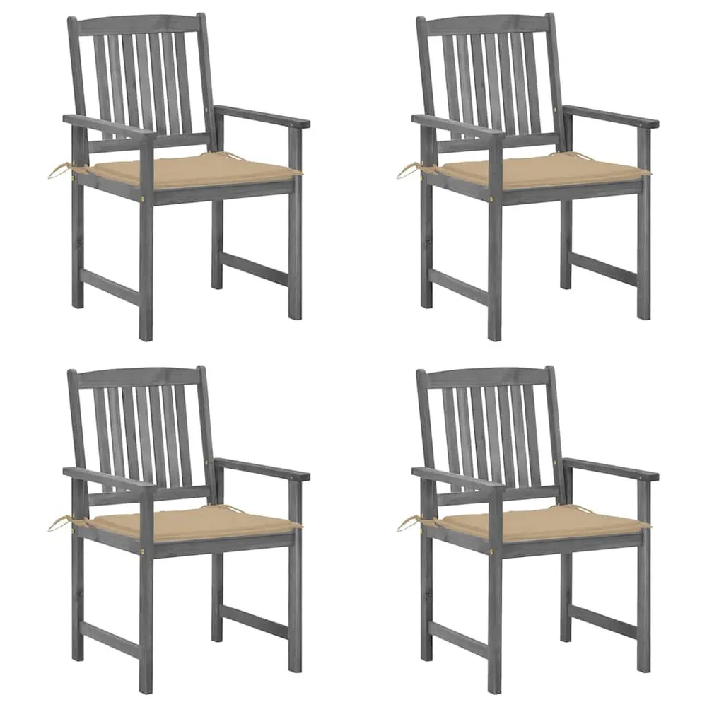 Chaises de jardin et coussins lot de 4 Gris Bois acacia massif