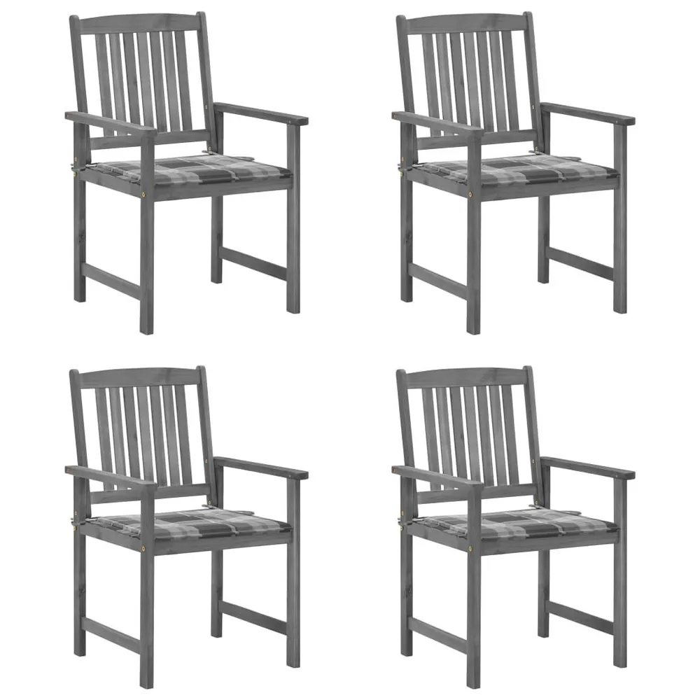 Chaises de jardin et coussins lot de 4 Gris Bois acacia massif