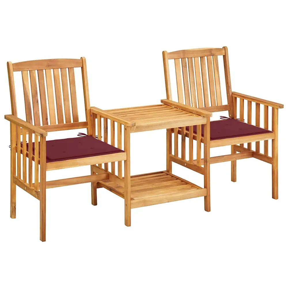 Chaises de jardin avec table à thé et coussins Acacia solide