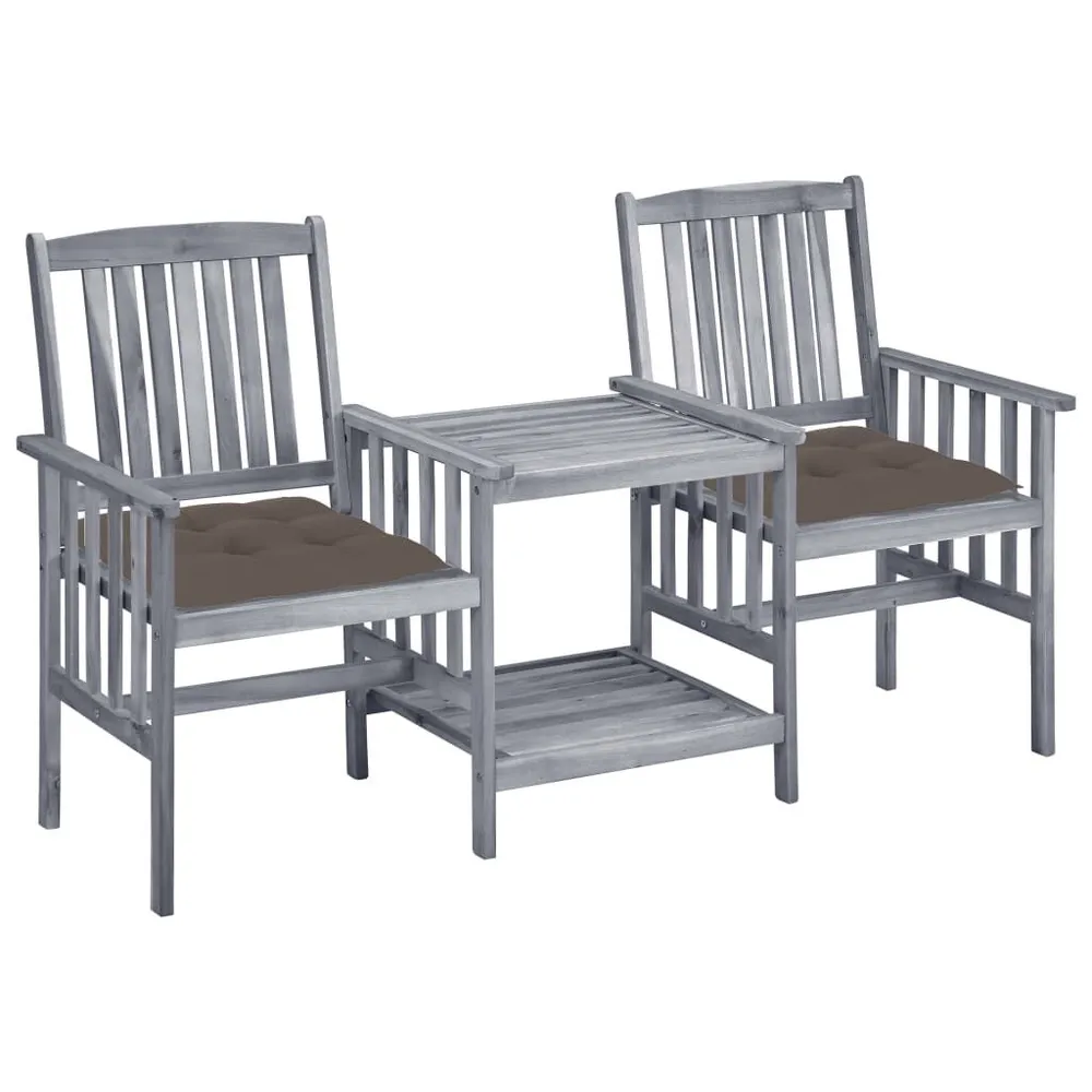 Chaises de jardin avec table à thé et coussins Acacia solide