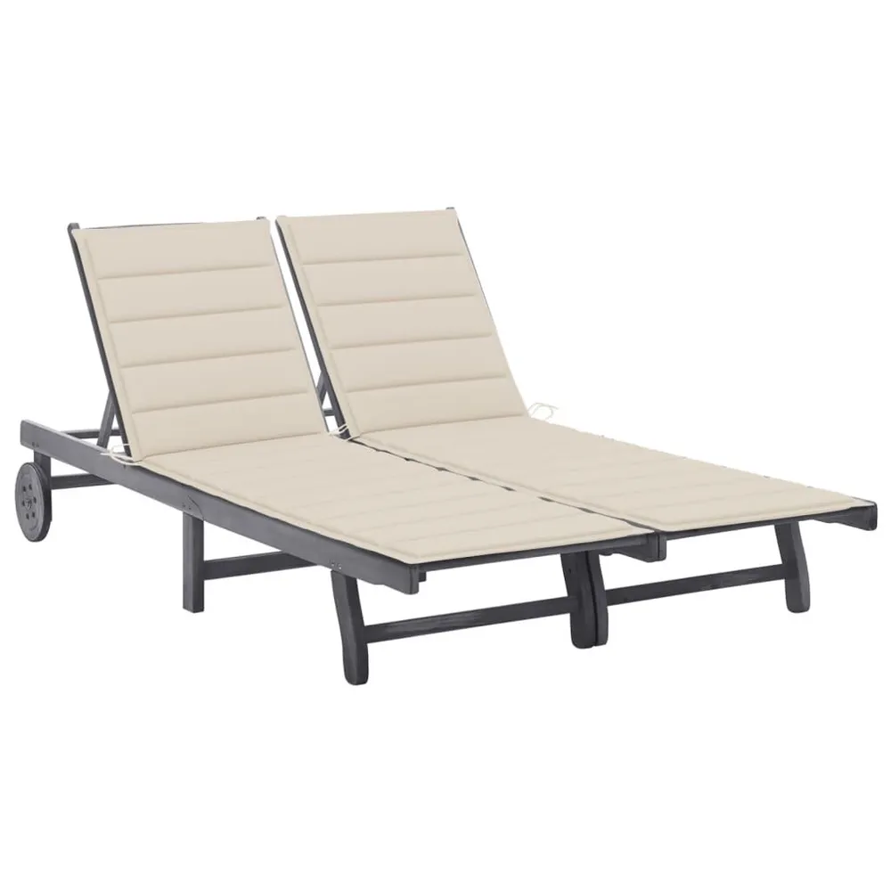 Chaise longue de jardin 2 places avec coussin Gris Acacia