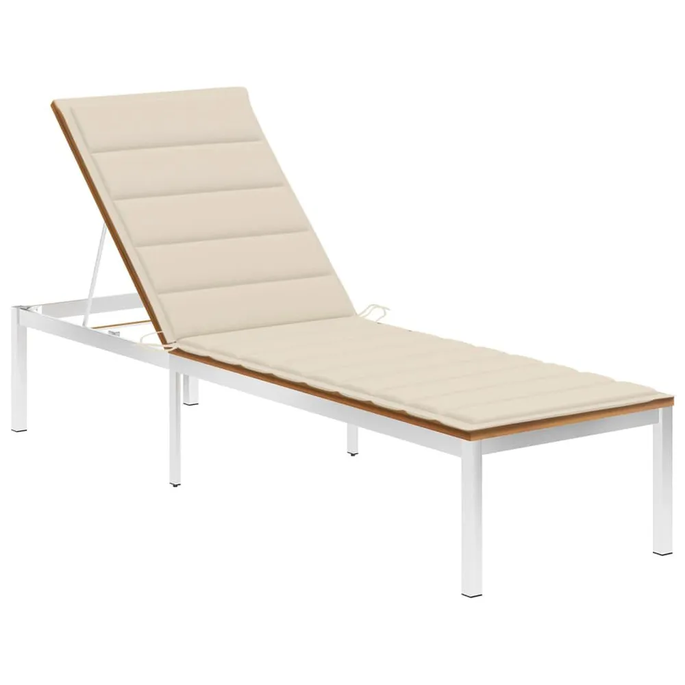 Chaise longue avec coussin Bois d'acacia et acier inoxydable