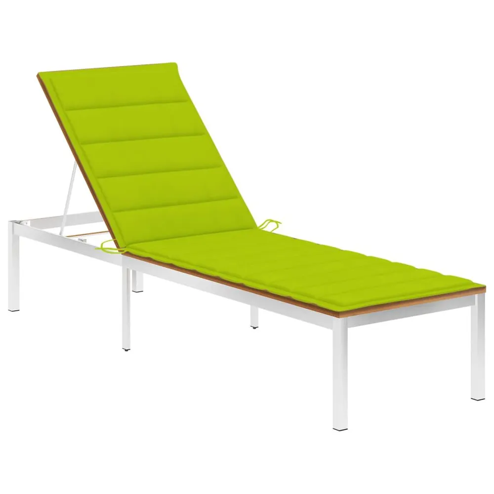 Chaise longue avec coussin Bois d'acacia et acier inoxydable