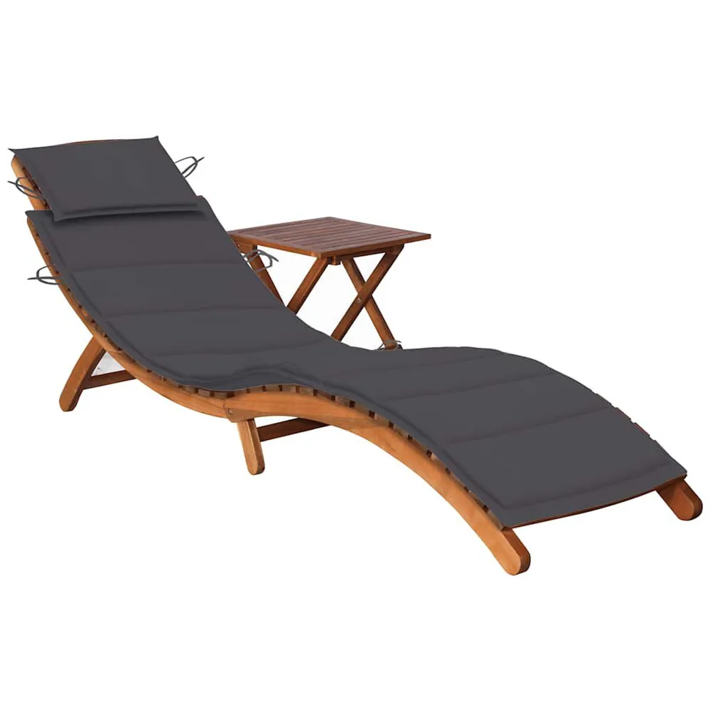 Chaise longue de jardin avec table et coussin Bois d'acacia